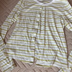 American Eagle Outfitters Yellow and White Striped Buttoned Top Sz L
